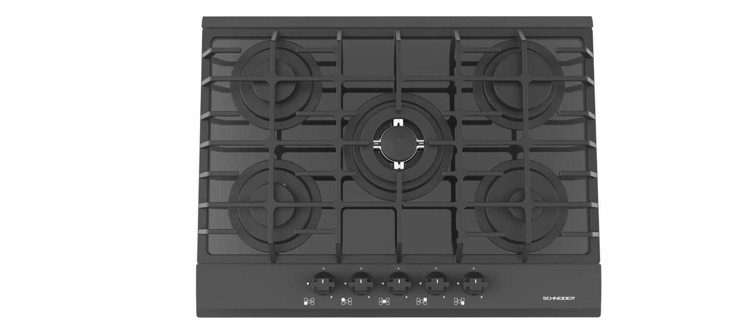 Black 70 cm gas hob with a wok - Schneider