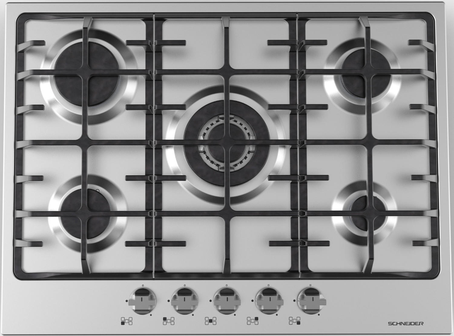 Stainless steel 70 cm gas hob with a wok - Schneider