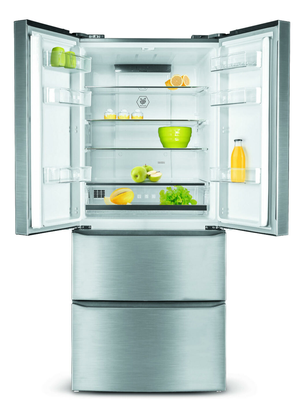 Stainless steel refrigerator freezer combo with French door 412 L - Schneider