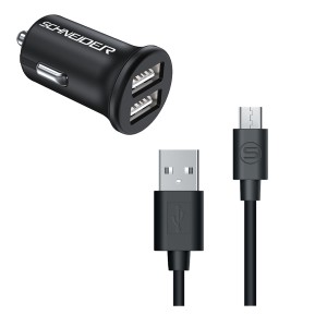 Fast car charger 2 USB + Micro-USB Cable