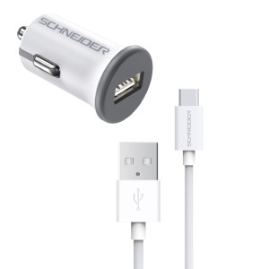 Car Fast Charger 1 USB + USB-C Cable 1m