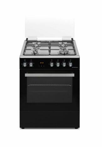 Cuisinière gaz 4 brûleurs + four 60 cm noir mat