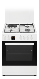 Cuisinière mixte 4 foyers gaz + four électrique 60 cm blanc
