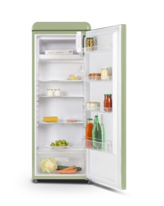 Schneider - sccl329vr - réfrigérateur 1 porte vintage - 302l (227+75) -  froid brassé - 3 clayettes verre - rouge - Conforama