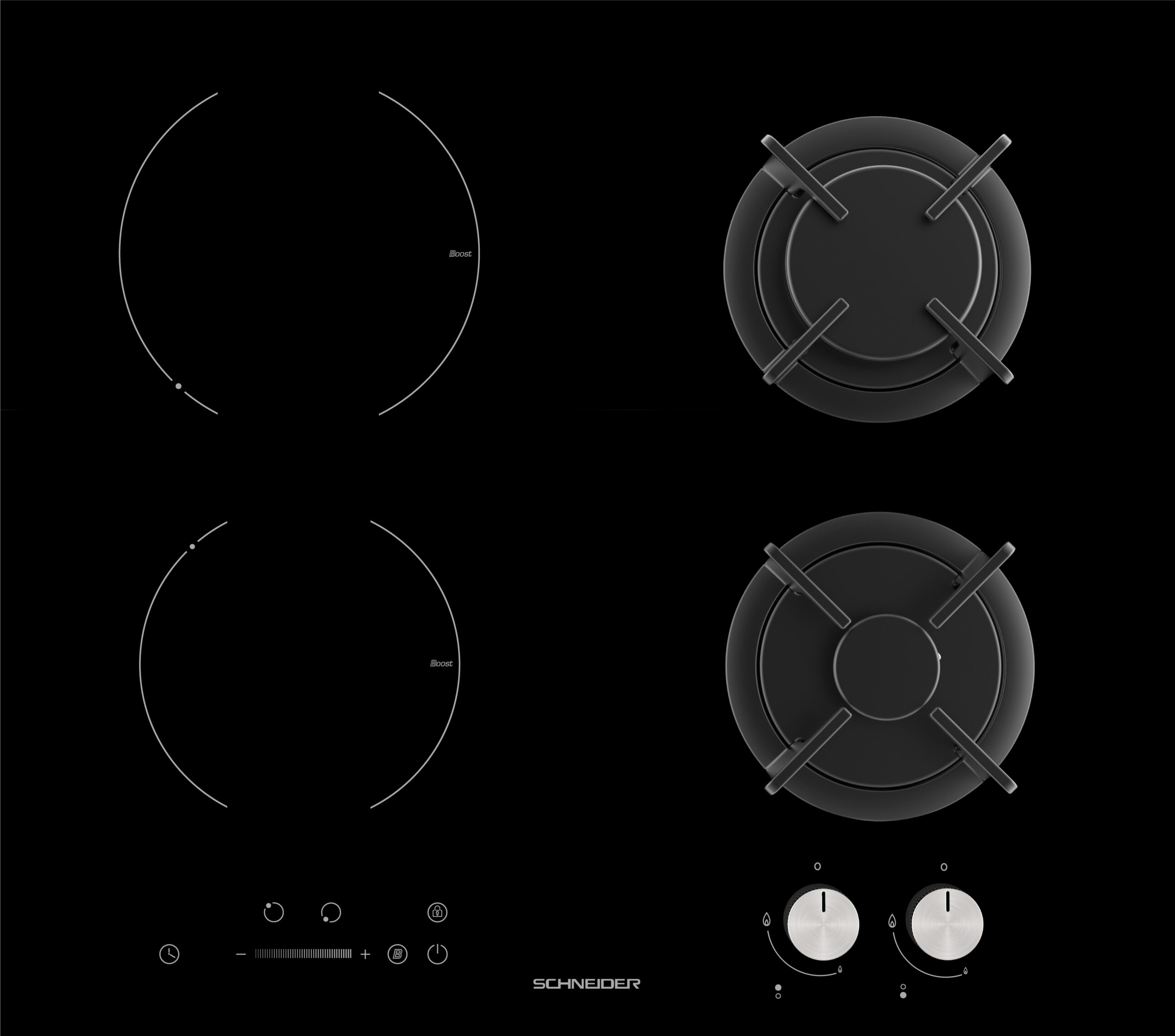 Table de cuisson mixte 2 brûleurs gaz + 2 foyers induction - SCTGI640S