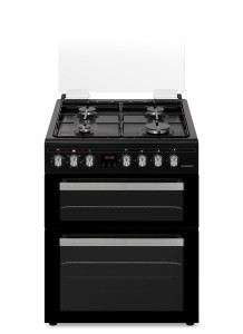 Cuisinière gaz 4 brûleurs et double four 60 cm noir