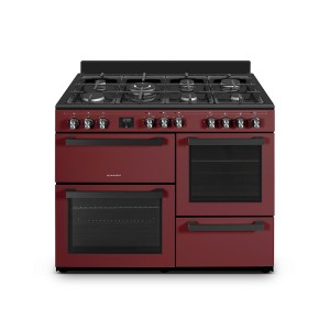 Piano de cuisson 7 brûleurs gaz + 3 fours électriques bordeaux