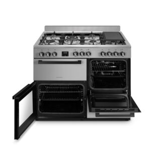 Piano de cuisson 7 brûleurs gaz + 3 fours électriques inox