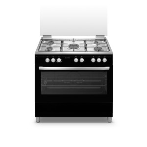 Cuisinière 5 brûleurs gaz + four électrique 95 L noir mat