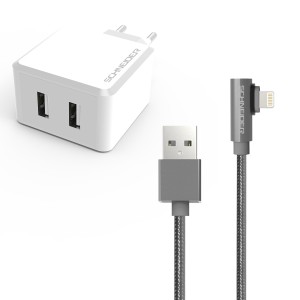Charger 3.4 A 2 USB poorten + MFI kabel - 1m - 90°
